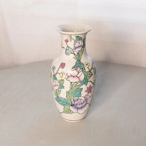 Medium White Ceramic Vase with Pink & Purple Floral Designs
